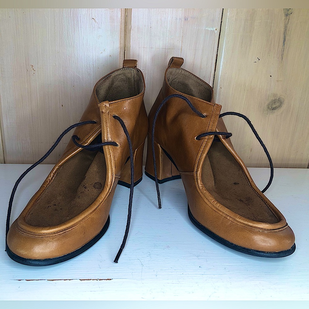 Anthropologie About Arianne Manila Brown Lace-Up Booties Size 37 (6.5 US)